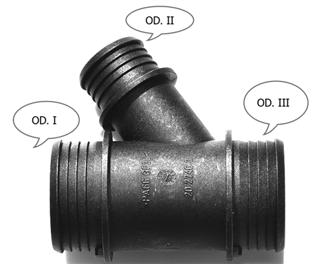 Trójnik plastikowy Y na wąż 36x25x36mm Pa6