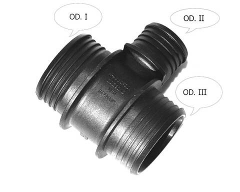 Trójnik plastikowy T na wąż 42x22x42mm Pa6