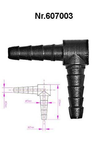 Kolanko plastikowe na wąż fi.3-4 x 3-4 mm
