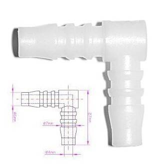 Kolanko plastikowe na wąż paliwa fi.6mm POM