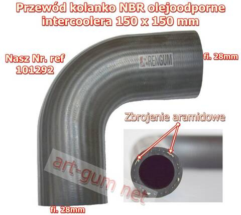 Kolanko gumowe olejoodporne NBR-AR 28mm 150x150mm