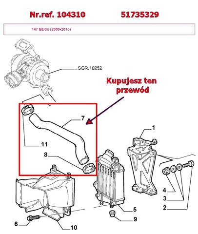 Rura turbo ALFA ROMEO 147 1.9JTD 00-10 51735329